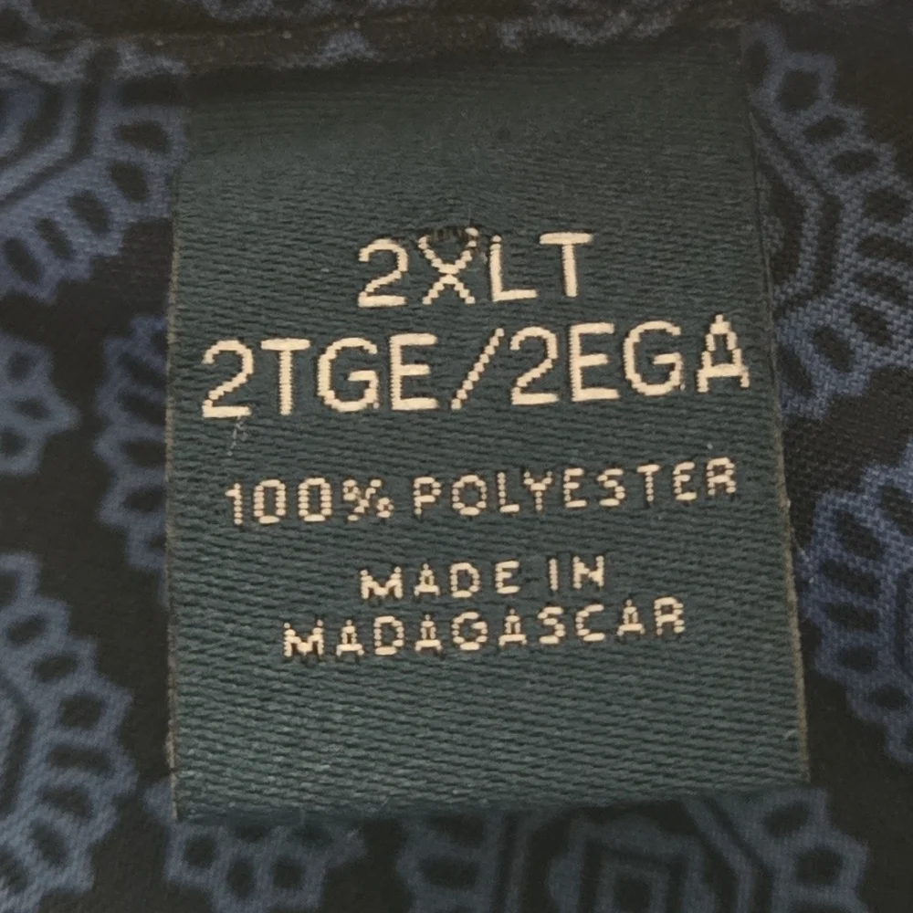 Perry Ellis Men’s 2XLT Stretch Blue Patterned Short Sleeve Button Up Shirt - Picture 11 of 15